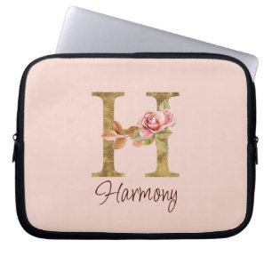 Funda Para Portátil Letra de nombre personalizado H Lámina de oro Rosa