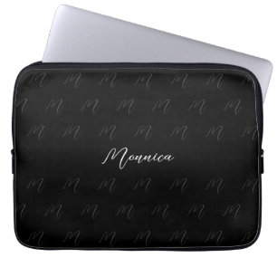 Funda Para Portátil Letra elegante negra con monograma urbano