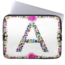 Funda Para Portátil Letra inicial A con monograma floral de Gemstone