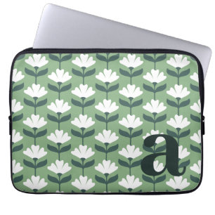 Funda Para Portátil Letra Inicial Monograma Flores Verdes Vintage