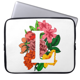 Funda Para Portátil Letra mayúscula L monograma floral