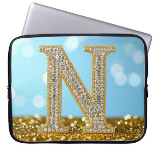 Funda Para Portátil Letra N de diamante de lujo sobre fondo de purpuri