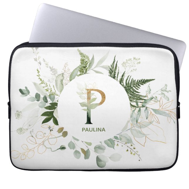Funda Para Portátil Letra P Foliage Wreath Laptop Sleeve (Frente)