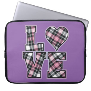 Funda Para Portátil Letras de LOVE apiladas a cuadros rosa y negro