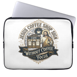 Funda Para Portátil Letrero de tienda de café Jesús sin enfoque en caf
