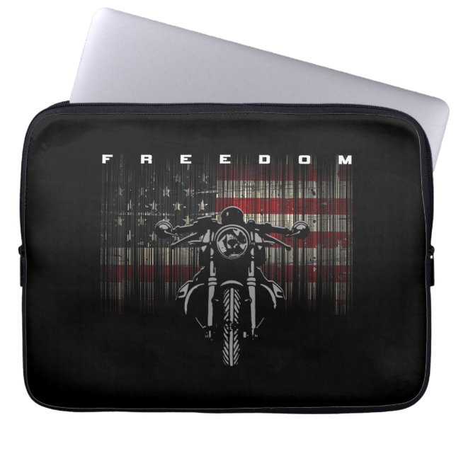 Funda Para Portátil Libertad para motocicletas con bandera estadounide (Frente)