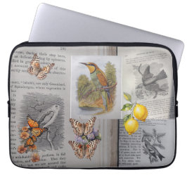 Funda Para Portátil Libros antiguos, aves y mariposas