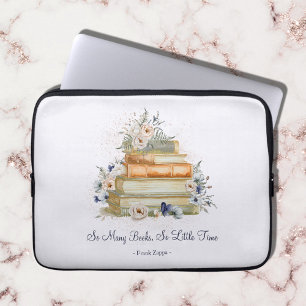 Funda Para Portátil Libros Antiguos Flores Beige Azules Cita Personali