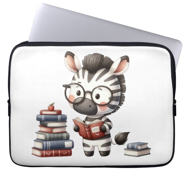 Funda Para Portátil Libros de lectura de cebra. (Frente)