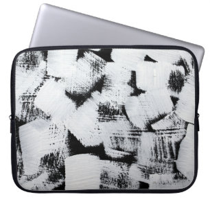 Funda Para Portátil Lienzo pintado abstracto blanco negro.