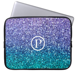 Funda Para Portátil Lila Lavanda y Verde Aqua Brillante Purpurina
