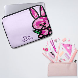Funda Para Portátil Lilac Cute Camouflage Bunny Rabbit Nombre personal