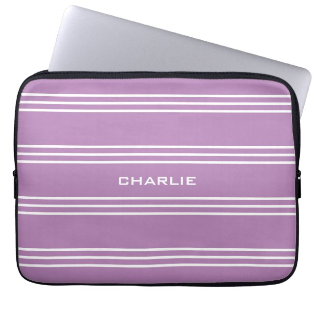 Funda Para Portátil Lilac Stripes personalizado monograma mangas para  (Frente)