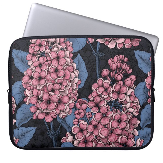 Funda Para Portátil Lílago rosado sobre azul oscuro (Frente)