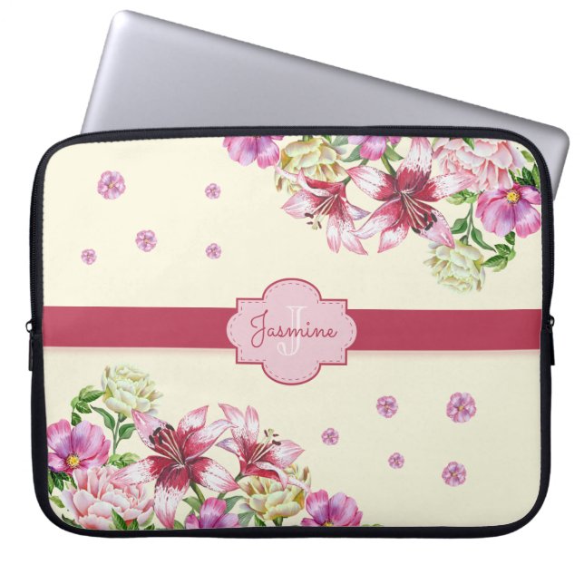 Funda Para Portátil Lily y Peony Floral Amarillo (Frente)