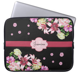 Funda Para Portátil Lily y Peony Floral Black