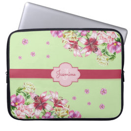 Funda Para Portátil Lily y Peony Floral Mint Green