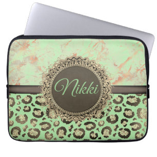 Funda Para Portátil Lime Green Marble Purpurinoso Leopardo