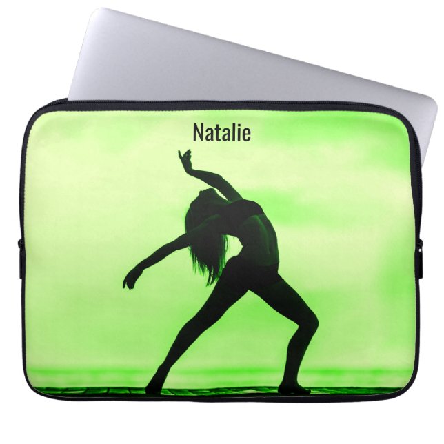 Funda Para Portátil Lime Green y Black Dance Portátil Sleeve con Nombr (Frente)