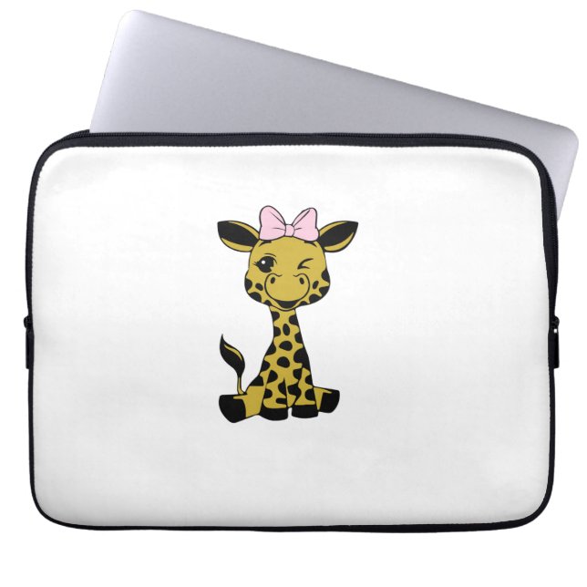 Funda Para Portátil lindo bebé Giraffe con arco rosa (Frente)