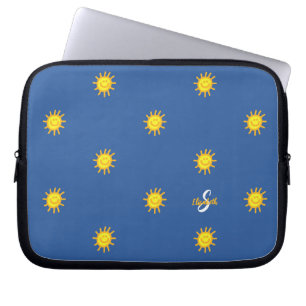 Funda Para Portátil Lindo Patrón de Cara Feliz de Sol Nombre Inicial A