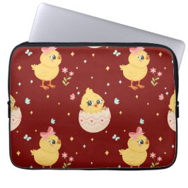 Funda Para Portátil Lindo pollito de Pascua con patrón continuo de laz