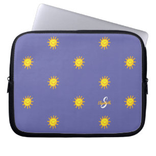 Funda Para Portátil Lindo Sol Cara Feliz Nombre Inicial Periwinkle