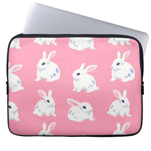Funda Para Portátil Lindos blancos sobre el rosa - Patrón adorable (Frente)