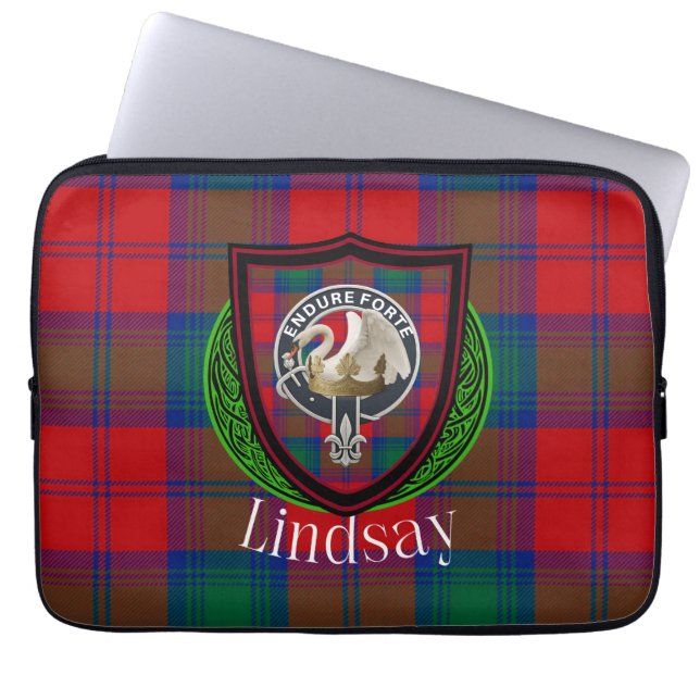 Funda Para Portátil Lindsay Scottish Clan Tartan & Crest (Frente)