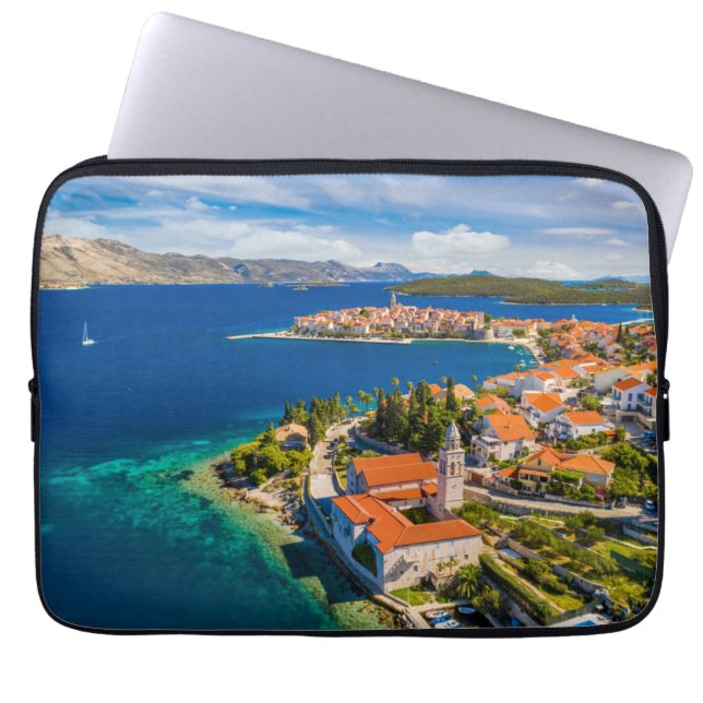 Funda Para Portátil Línea costera | Ciudad de Korcula, isla de Korcula (Frente)