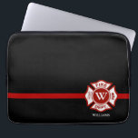 Funda Para Portátil Línea roja fina cruz maltesa del monograma de<br><div class="desc">Una línea roja grande caja temática del ordenador portátil del rescate del fuego. Ofrece una cruz maltesa en el centro para su monograma de su primer o apellido o el de su beneficiario del regalo. Por debajo la cruz maltesa es un punto para el nombre o el apellido de la...</div>