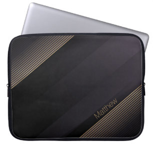 Funda Para Portátil Líneas elegantes de color oscuro-oro con nombre pe