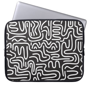 Funda Para Portátil Líneas onduladas de Doodle retro: Monocromo