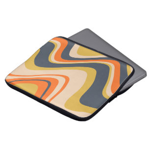 Funda Para Portátil Líneas onduladas retro - Naranja, marina, amarillo