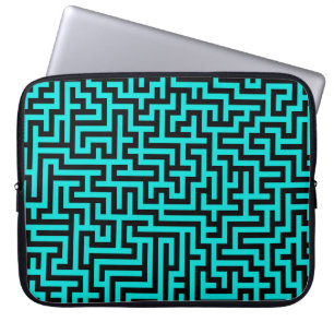 Funda Para Portátil Líneas turquesa de laberinto negro