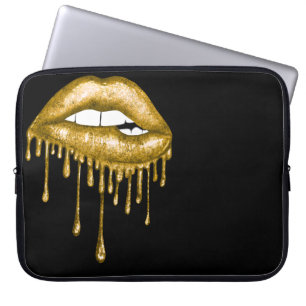 FUNDA PARA PORTÁTIL LIPS DE DRIPPING DE PURPURINA ORO