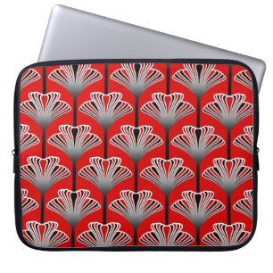 Funda Para Portátil Lirio Art Deco, rojo profundo y gris / gris