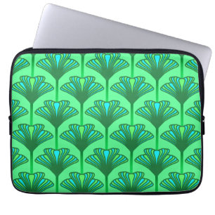 Funda Para Portátil Lirio art déco, verde jade y turquesa