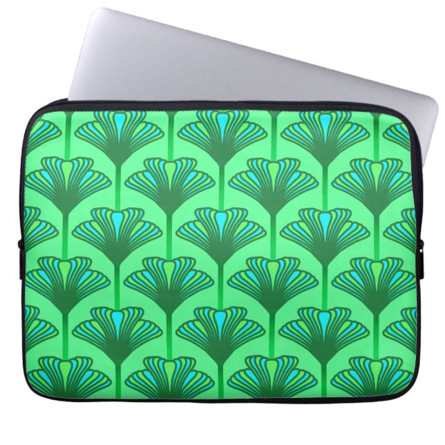 Funda Para Portátil Lirio art déco, verde jade y turquesa (Frente)