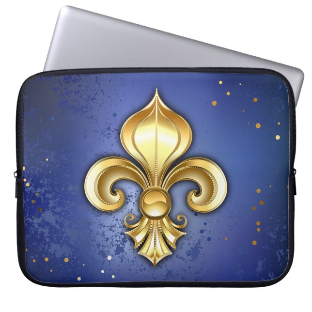 Funda Para Portátil Lirios de oro sobre azul (Frente)