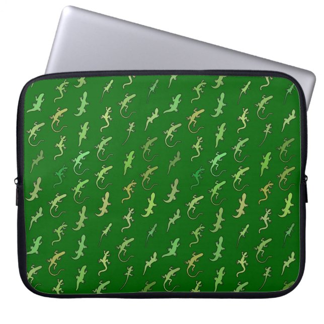 Funda Para Portátil Lizarras y geckos sobre verde pino (Frente)
