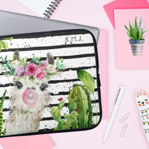 Funda Para Portátil Llama acuarela cuta Cactus y rayas florales