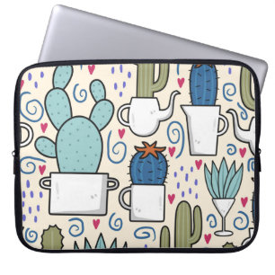 Funda Para Portátil Llama Cactus: Diseño Seamless dibujado a mano