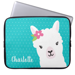 Funda Para Portátil Llama floral alpaca Verde azulada personalizada