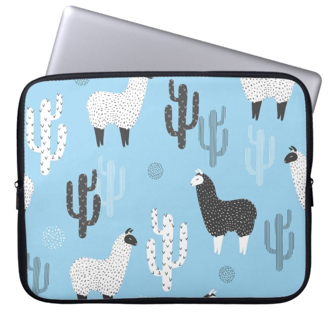 Funda Para Portátil Llama y cactus, lindo patrón. (Frente)