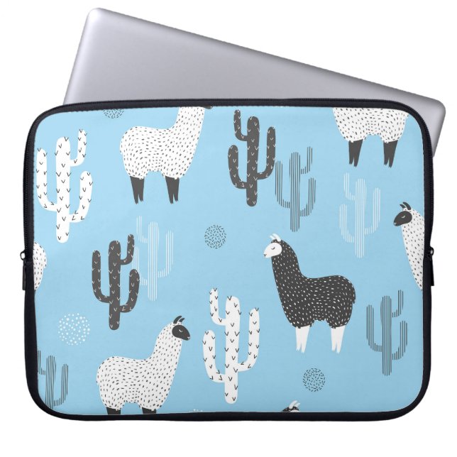 Funda Para Portátil Llama y cactus, lindo patrón. (Frente)