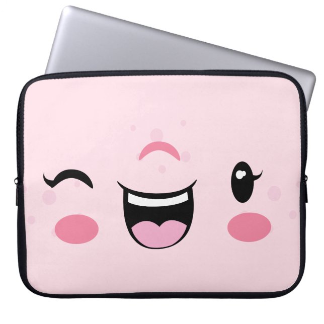 Funda Para Portátil Llanto de Kawaii Cara Rosa (Frente)