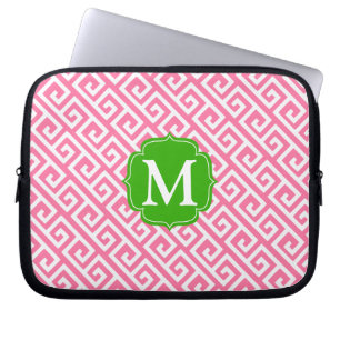 Funda Para Portátil Llave griega rosada elegante personalizada