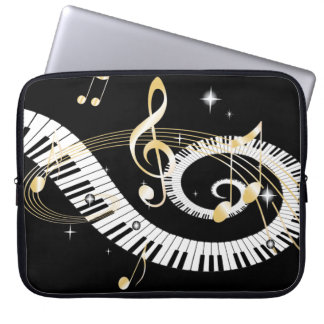 Funda Para Portátil Llaves del piano y notas de oro de la música