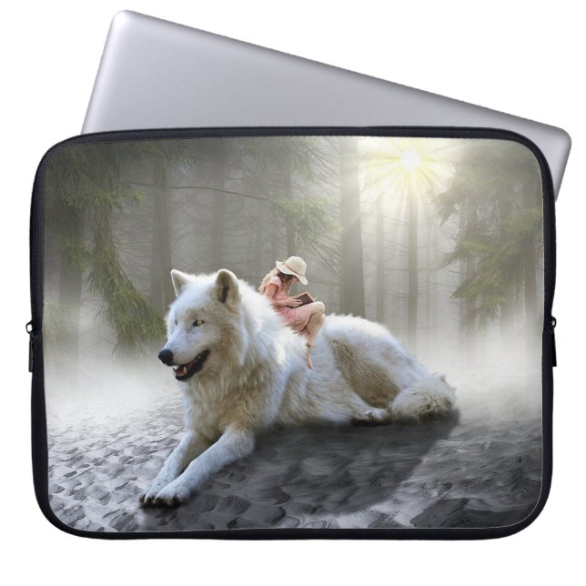 Funda Para Portátil Lobo blanco y niño (Frente)